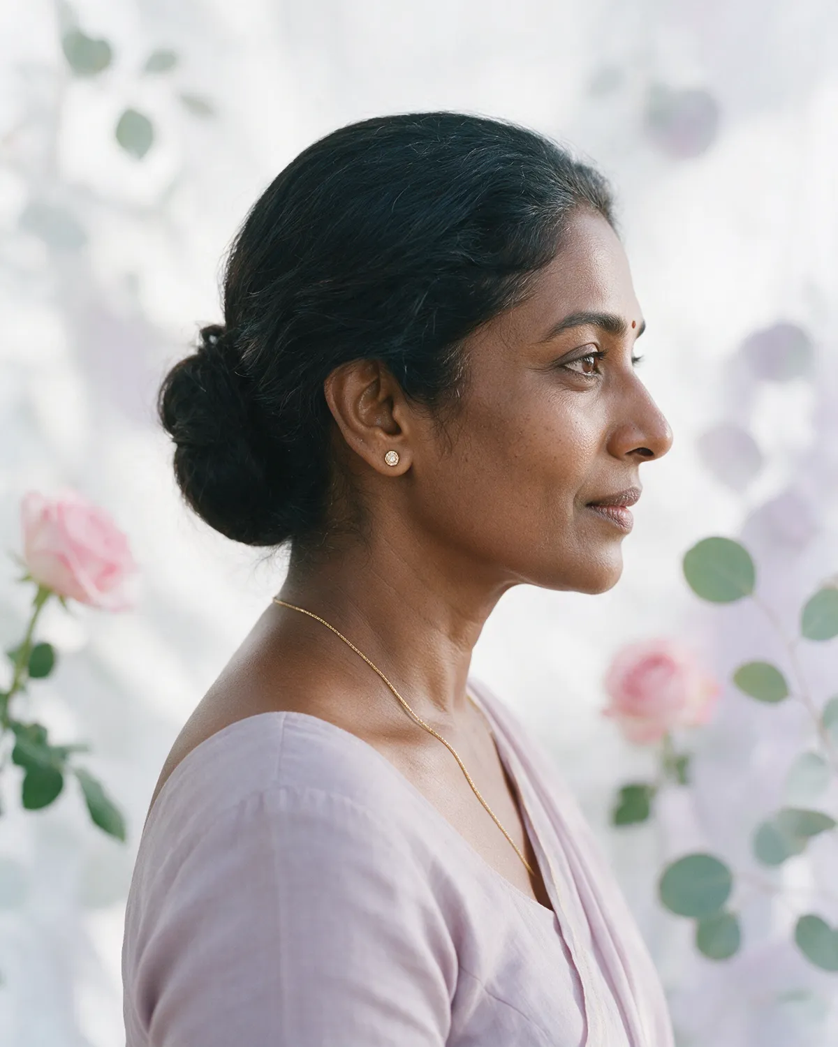 Woman's elegant side profile