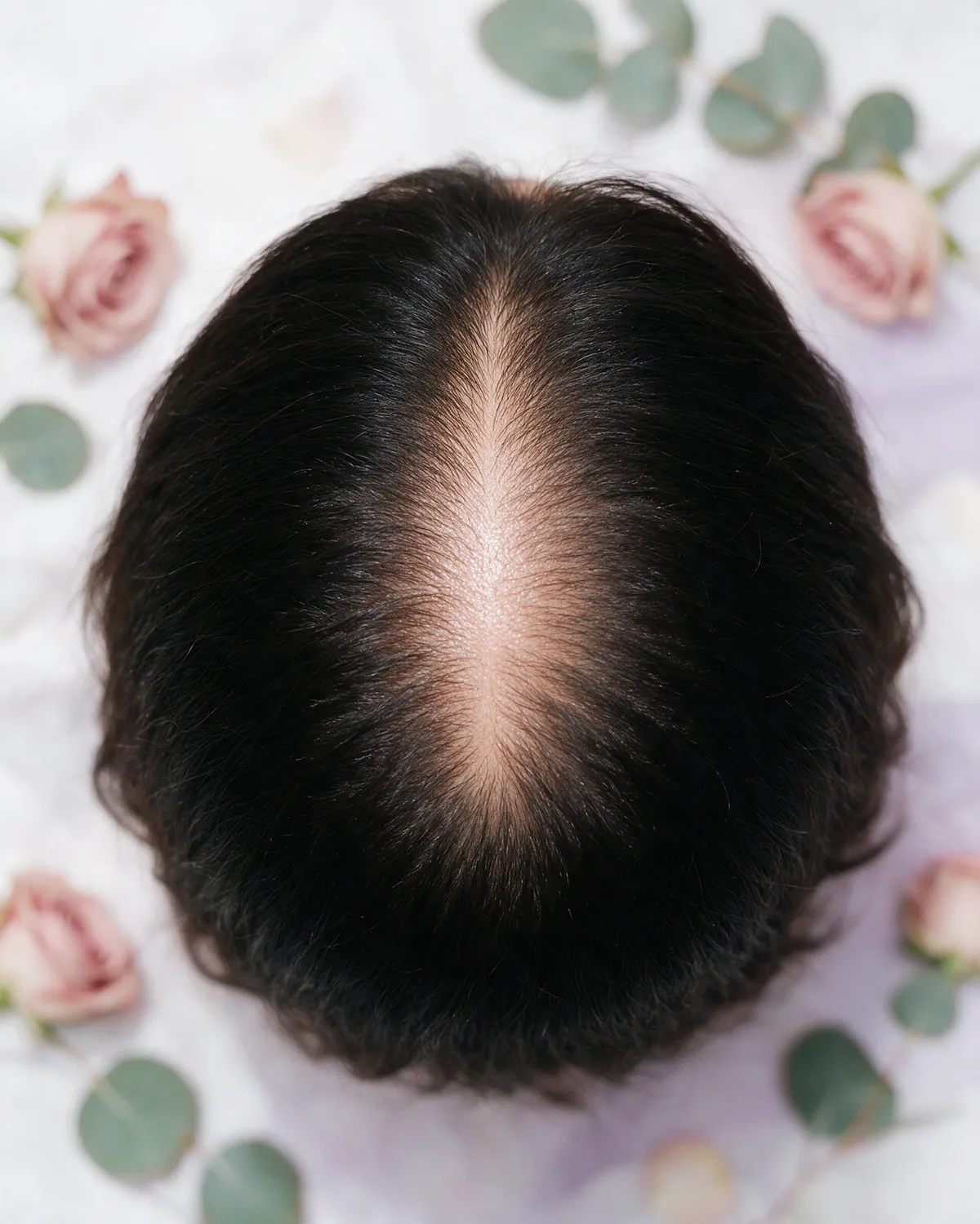 Close-up of a healthy scalp parting