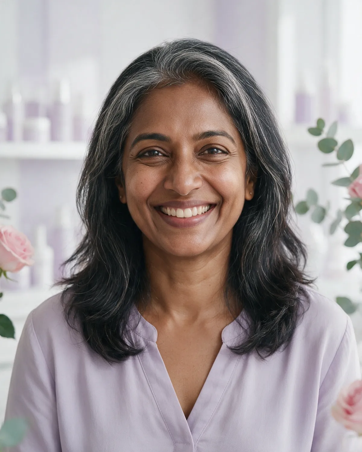 Woman in her forties smiling warmly