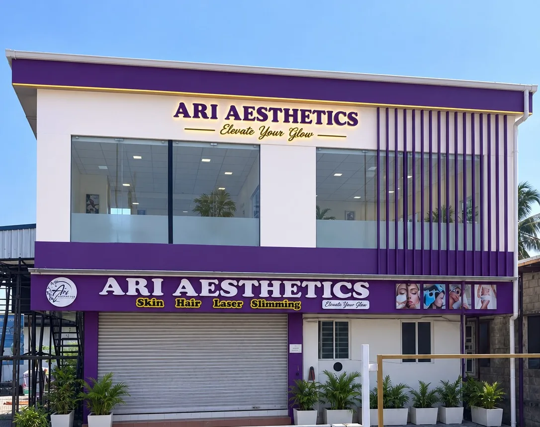 The Ari Aesthetics clinic building in Perumbakkam, Chennai, in daylight