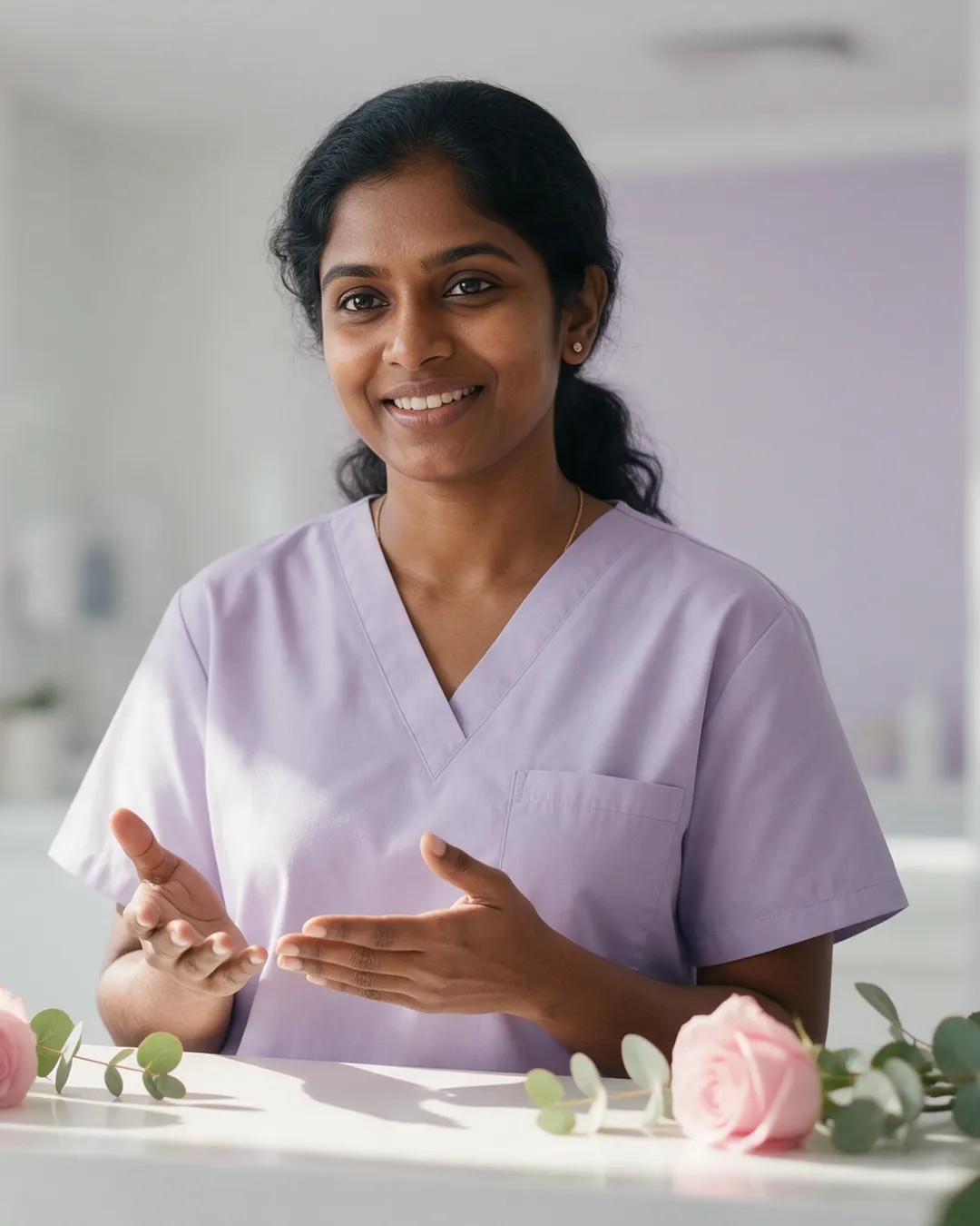 Therapist answering questions at the clinic